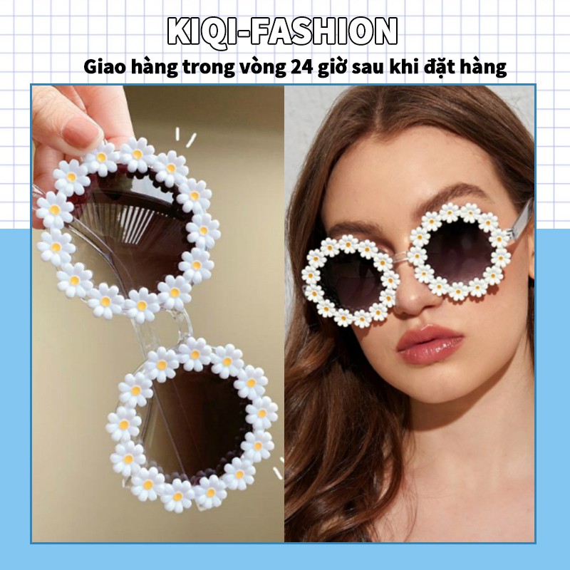 Kính mát gọng tròn họa tiết hoa cúc xinh xắn độc đáo cho nữ