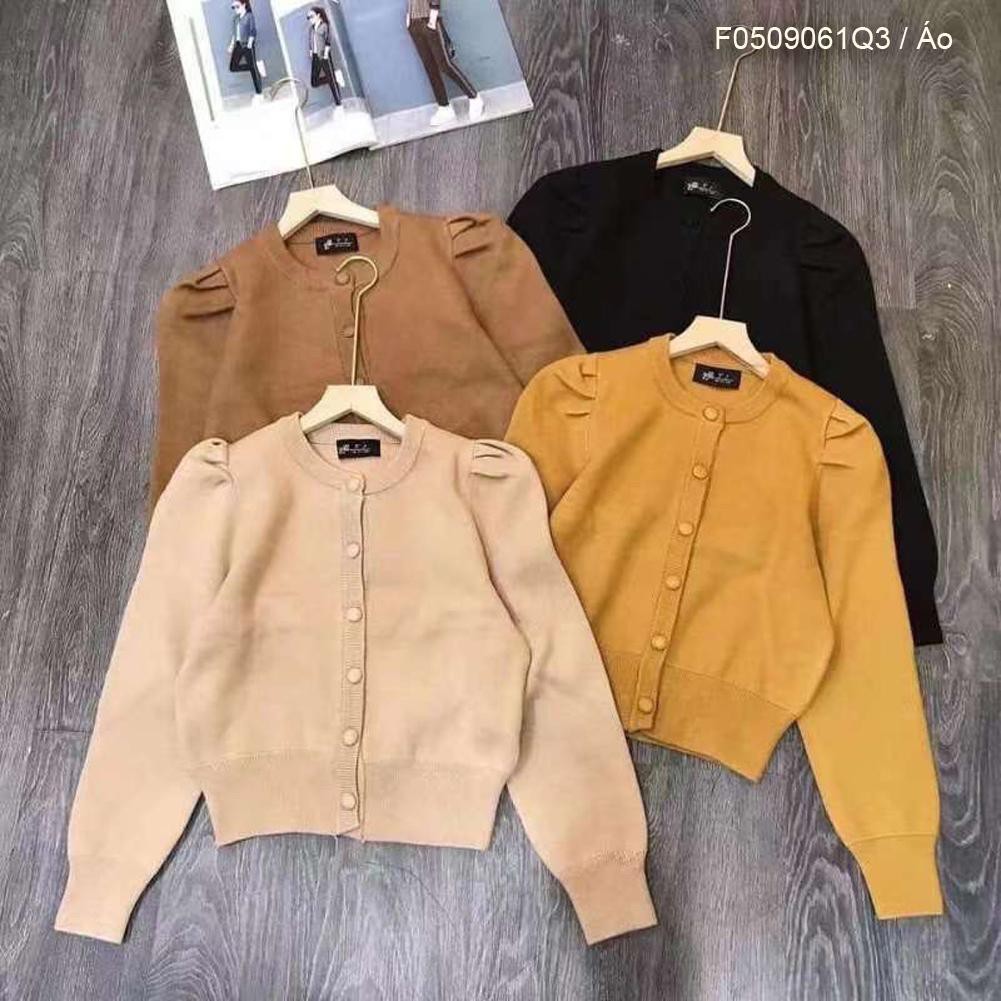 Áo khoác len tay phồng nút bọc