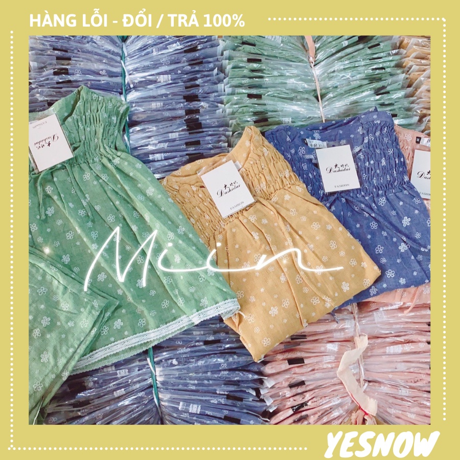 Set Đồ Bộ Ở Nhà Hoa Nhí Viền Ren - Set Bộ Đồ Hoa Nhí Màu Vàng