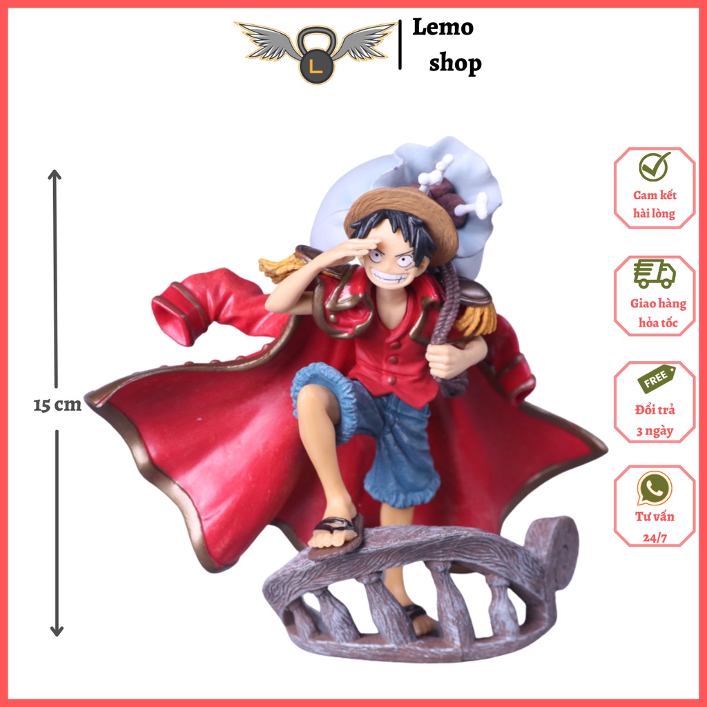 Mô hình one piece Luffy áo choàng đỏ có đế gác chân Lemoshop cao 15cm,mô hình anime bằng nhựa PVC an toàn