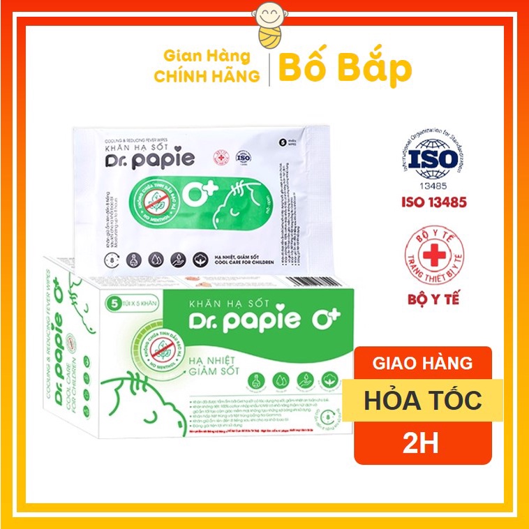 Khăn Lau Hạ Sốt Dr Papie ⚡𝟭𝟬𝟬% CHÍNH HÃNG⚡ Cho Bé Hạ Nhiệt Giảm Sốt Ngăn Ngừa Co Giật Hộp 25 Chiếc