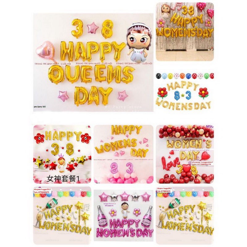 SET BÓNG HAPPY WOMENS DAY NGÀY 8/3 (Bao gồm bơm và Keo dán)