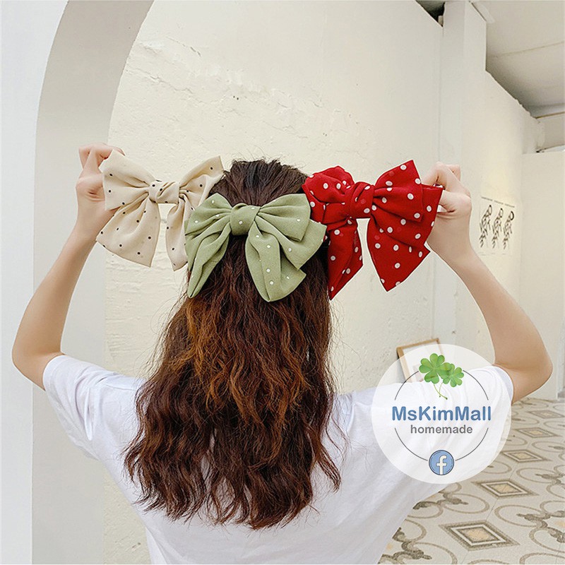Kẹp tóc nữ Phối thắt nơ Chấm bi CUTE