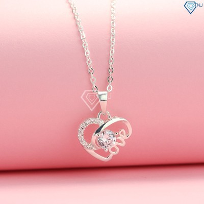 Vòng cổ bạc nữ hình trái tim đính đá đẹp chữ Love DCN0421 Trang Sức TNJ