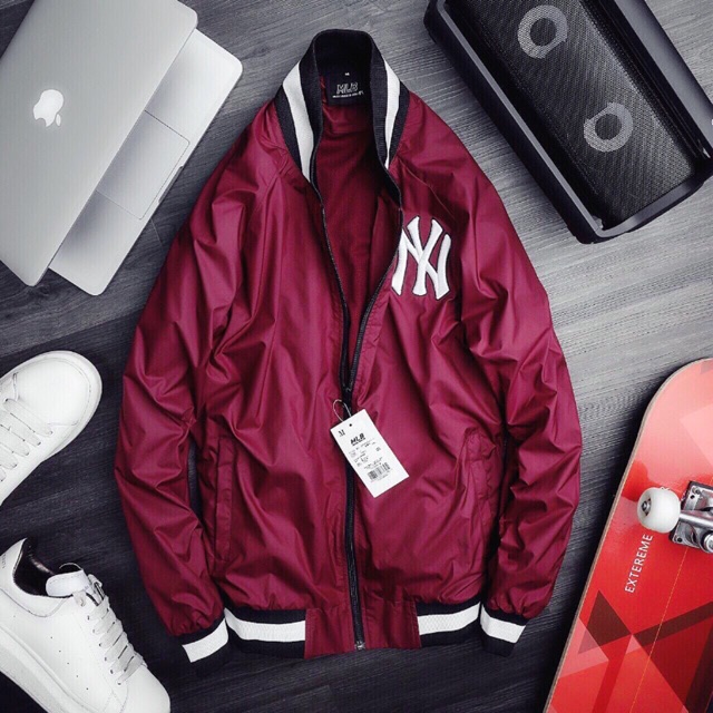 Áo khoác dù 2 lớp nhiều màu sắc thêu logo NY