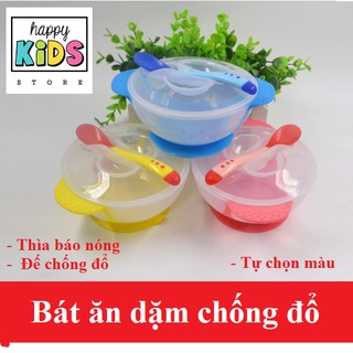 Bát ăn dặm chống đổ kèm thìa báo nóng