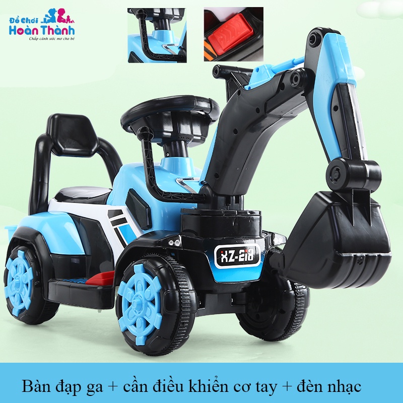 Xe cẩu điện trẻ em cỡ lớn, xe cẩu điện, có thể điều chỉnh cần múc tặng kèm xẻng, mũ, giỏ đựng