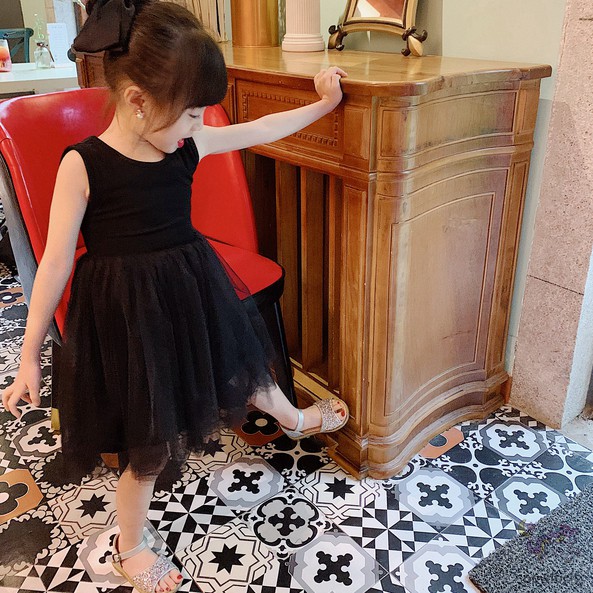 Đầm Bé Gái Phối Váy Lưới Đáng Yêu Thời Trang Phong Cách Hàn Quốc