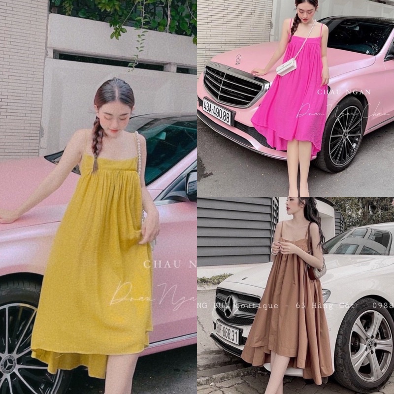 Đầm Nữ Xòe Hai Dây Vải Đũi Lụa Dáng Form Dài Đa Dạng Màu Sắc