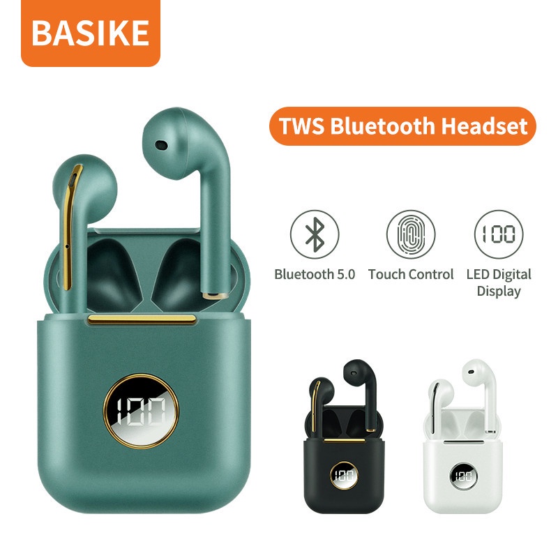 Tai nghe Bluetooth 5.0 BASIKE Không Dây TWS 300mAh - Bảo hành chính hãng 12 tháng