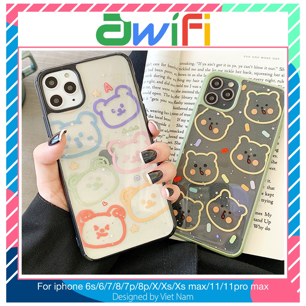 Ốp iphone - Ốp lưng viền Gấu vẽ tay kim tuyến 6/6plus/6splus/7/8/7plus/8plus/x/xs/xsmax/11/11promax- Awifi Case S3-7