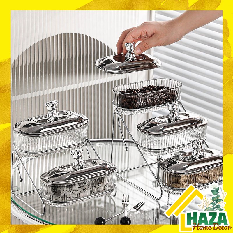 HÀNG CÓ SẴN - Khay Đựng Mứt Tết 2023 Đựng đồ ăn vặt Ba Tầng, Khay Thủy Tinh cho phòng khách [Haza Home Dec