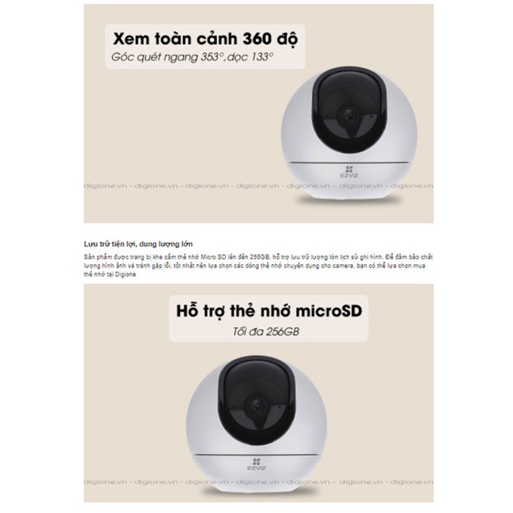 Camera IP Wifi Trong Nhà Ezviz C6 4MP/2K+  Xoay 360 độ, Đàm Thoại 2 chiều, Điều khiển và nhận dạng hành động - BH 24 TH