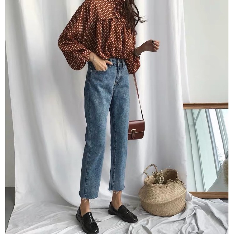 Quần jen ống suông slim baggy jean basic trơn xanh đá ulzzang quảng châu hàng sẵn