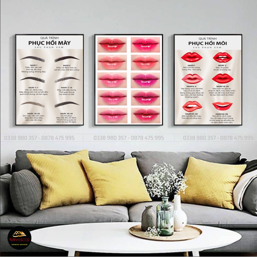 GIÁ XƯỞNG: BỘ 3 TRANH TREO TƯỜNG, DÁN TƯỜNG SPA/PHUN XĂM/THẨM MỸ Kích Thước 40*60*3