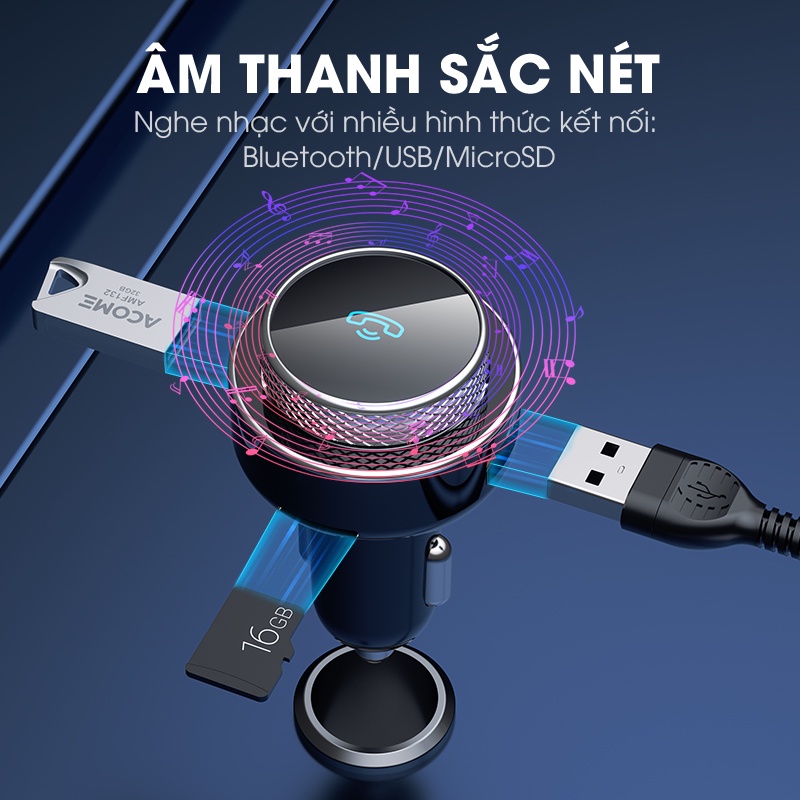 Tẩu Sạc Ô Tô ACOME ACC04 Đa Năng Hỗ Trợ Đàm Thoại 2 Cổng Sạc Bluetooth 5.0 Bảo Hành Chính Hãng