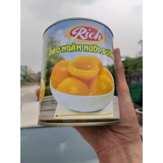 Đào Ngâm Đường Rich (Lon 820g) có nắp giật làm trà đào, sinh tố đào ngon như đào Hosen Kronos và đào Dephi