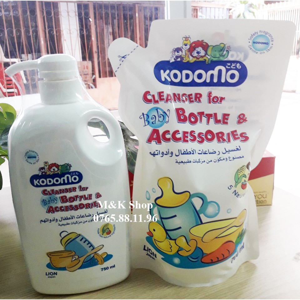 Nước rửa bình sữa Kodomo dạng chai 750ml, túi 700ml Thái Lan