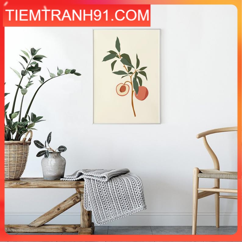 Tranh Canvas Cao Cấp | Tranh Leaf Art Print, Minimal Botanical Art Print, Pastel Color Peach