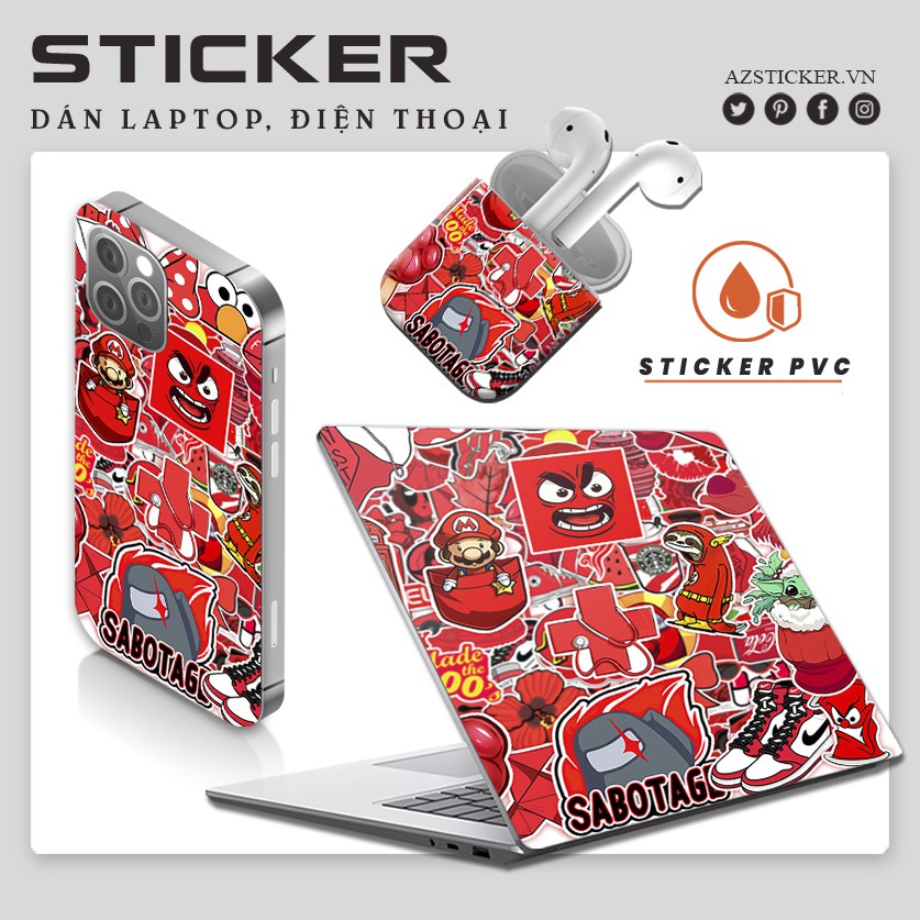 Sticker Đỏ Dán Mũ Bảo Hiểm Chống Nước Cắt Sẵn Từng Hình | STK47 | Hình Dán Trang Trí Laptop Điện Thoại Đàn Vali Macbook