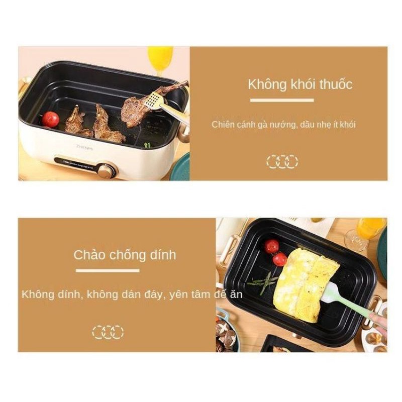 Nồi lẩu, bếp nướng, hấp, chiên, xào, rán đa năng zhenmi dung tích 4 lít, công suất 1500w bảo hành chính hãng 12 tháng