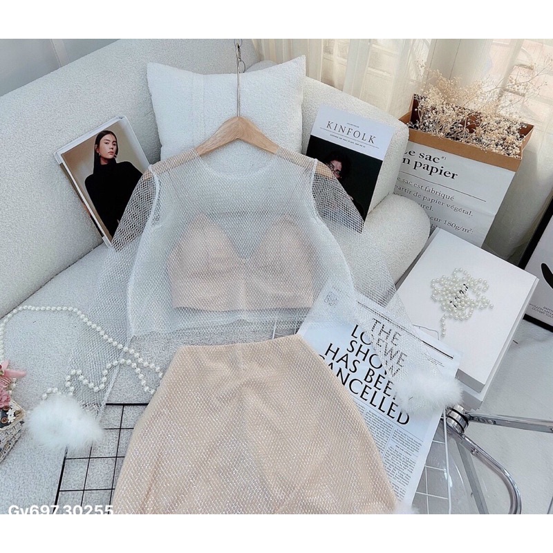 G1- set 3 món: áo ngoài, bra và váy lưới GV697