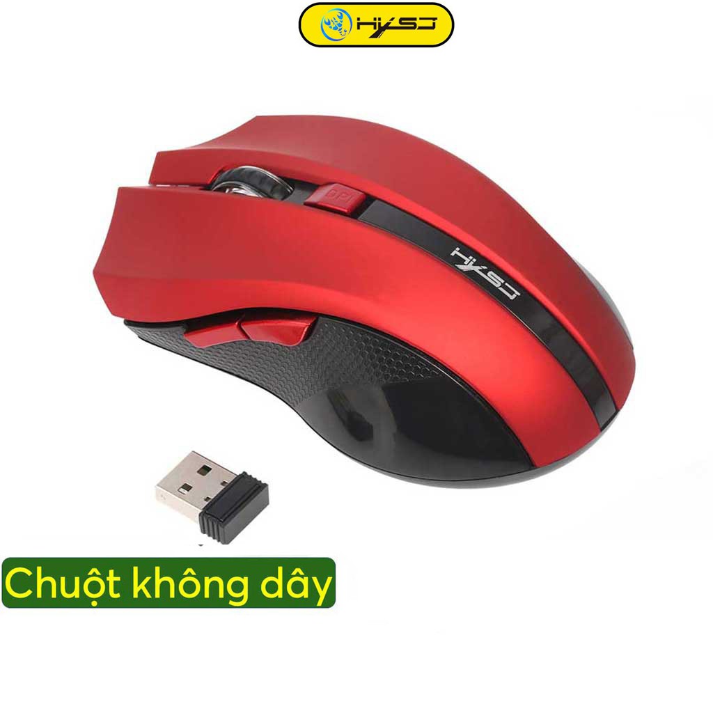 Chuột không dây HXSJ X50 Red/Black có nút trợ năng , điều chỉnh 2400DPI chuyên dùng chơi game, máy tính, laptop, tivi