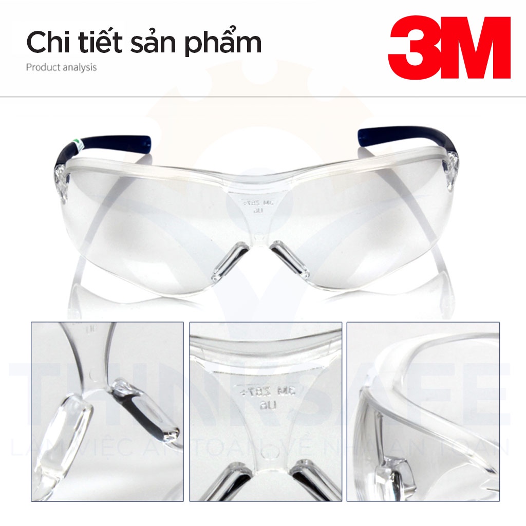 Kính bảo hộ 3M Thinksafe, Kính trắng chống bụi, chống tia UV, Mắt kiếng ôm khuôn mặt, trong suốt, bảo vệ mắt - V34