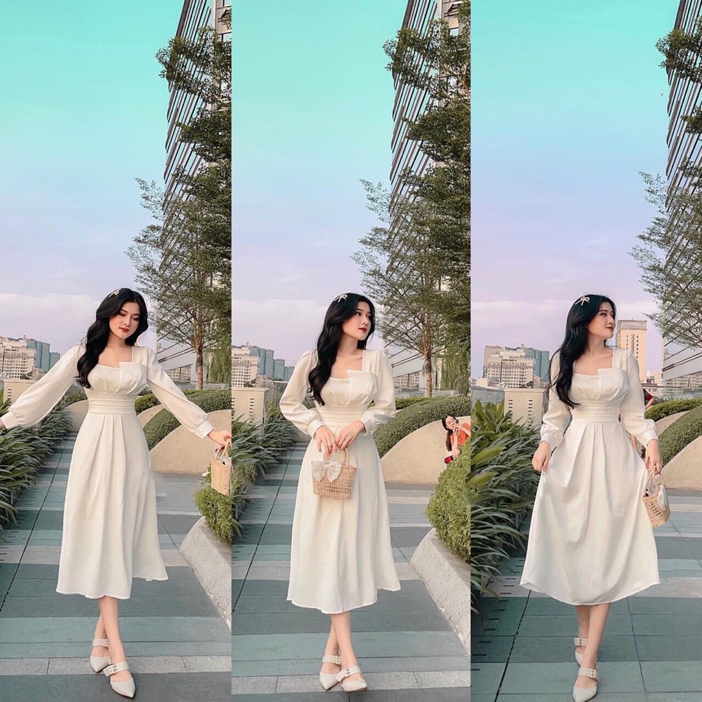 [Đầm Mới] Đầm Nữ Dự Xếp Ly Cách Điệu Tay Phồng Thời Trang Nữ Sam Closet Free Size 40-55kg | BigBuy360 - bigbuy360.vn