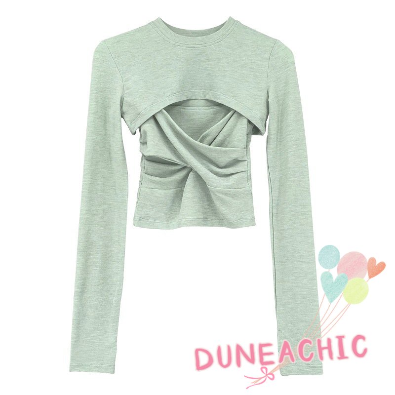 DUNEA Set Áo Thun + Áo Thun Dáng Ngắn Vạt Chéo Quyến Rũ Trẻ Trung Cho Bạn Gái