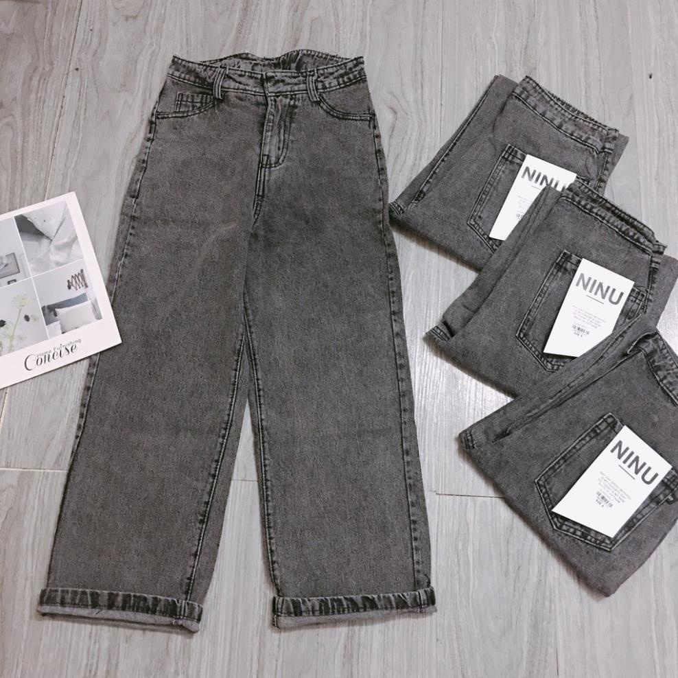 Quần bò ống rộng nữ cạp cao Free Ship quần jeans ống rộng lưng cao, vải bò dày đẹp , không giãn ,dáng suông T008