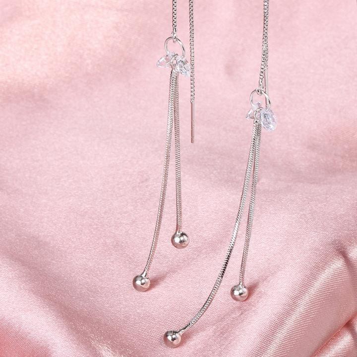 Khuyên tai bạc xích thả 2 sợi phong cách bông tai Hàn Quốc xinh xắn dễ thương
