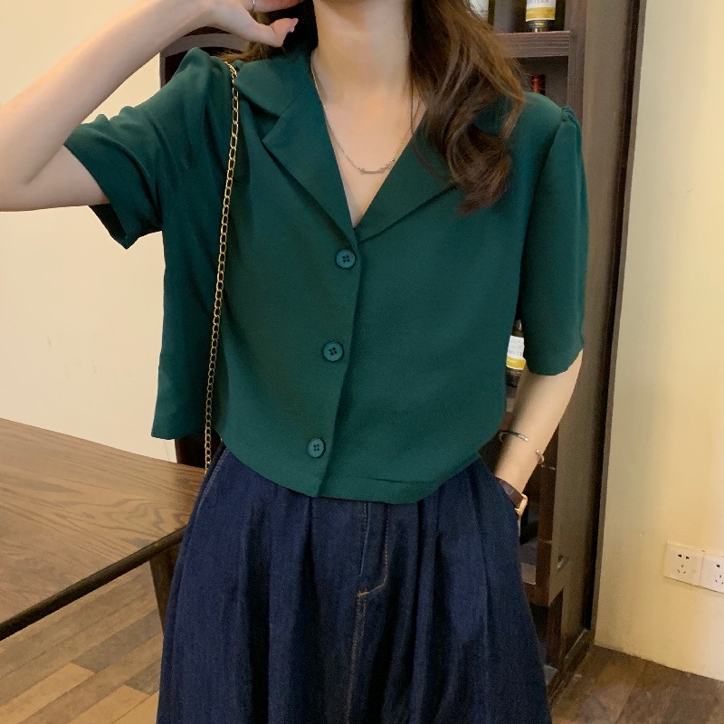 Áo Sơ Mi Cổ Vest Dáng Rộng Phong Cách Retro Hàn Quốc