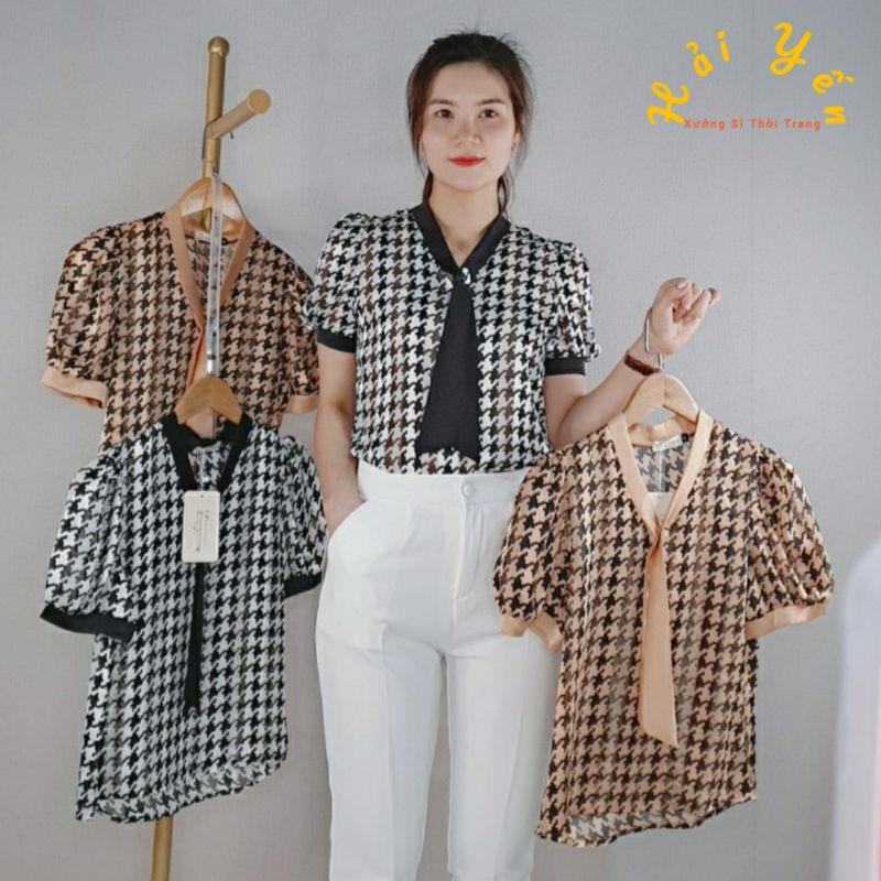 Sơ Mi Tơ Hàn, Hàng Thiết Kế, Cổ Phối Lơ. Kết Hợp Chân Váy, Quần Âu Siêu Xinh