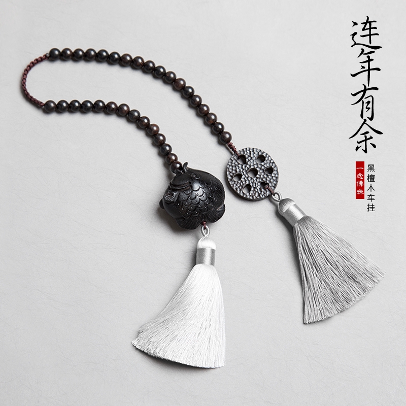 Chuỗi hạt gỗ mun tự nhiên trang trí xe hơi