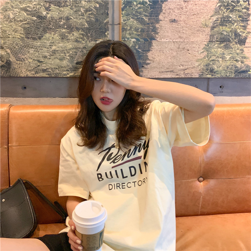 Áo Thun Ngắn Tay In Chữ Phong Cách Hàn Quốc Năng Động Trẻ Trung Cho Nữ Giới