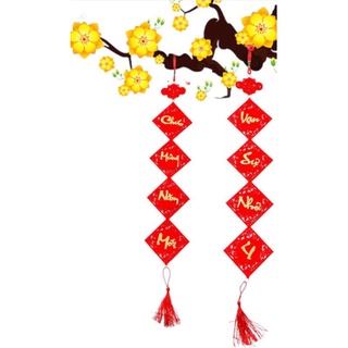 (phụ kiện Tết) Cặp câu đối nhung đỏ trang trí Tết