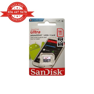 Thẻ Nhớ MicroSDHC SanDisk Ultra 16GB - Uptp 80MB/s Sản Phẩm Chính Hãng - Bảo Hành 7 năm
