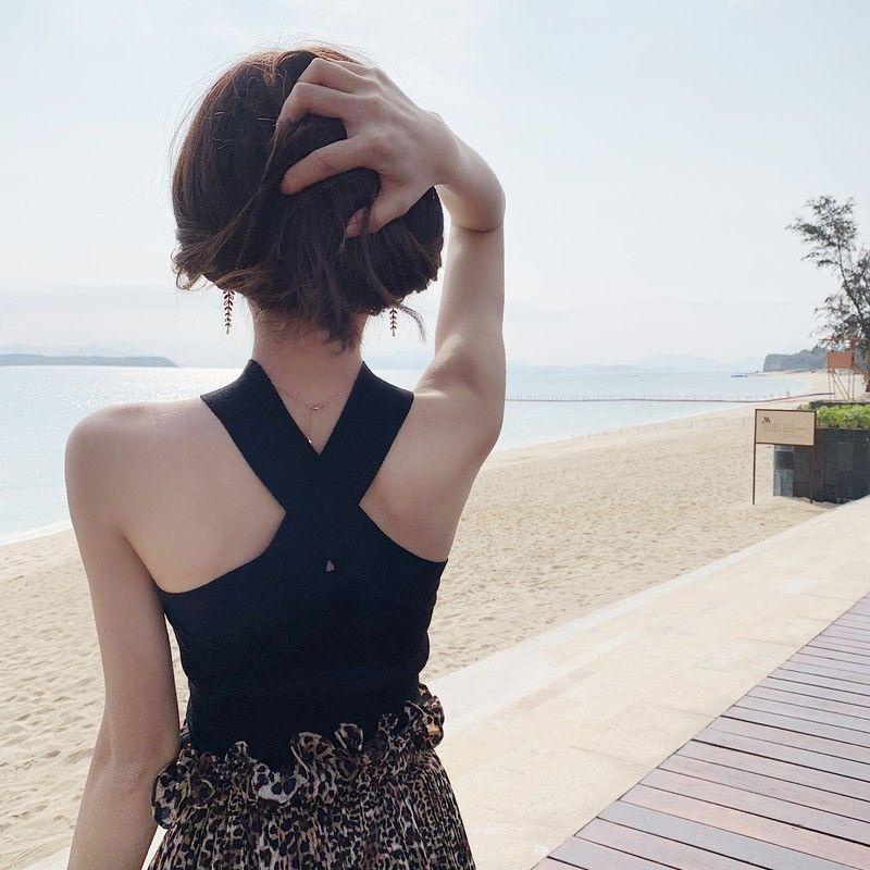 Áo Len Lụa Không Tay Vạt Chéo Phong Cách Hàn Quốc Mới Cho Nữ