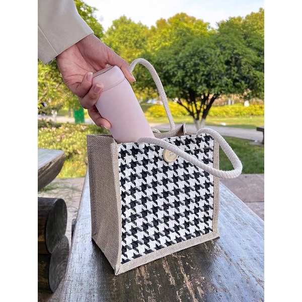 Túi tote trong túi vải lanh nữ hoạ tiết Houndstooth thời trang YM380