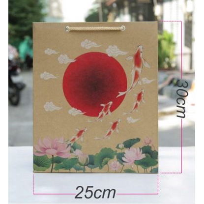 20 túi giấy Kraft Nhật Tết (mẫu 1) đựng quần áo đựng nước hoa đựng quà tặng size 30x25x10cm