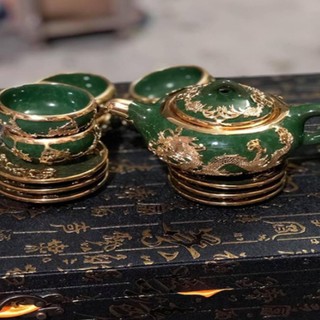 Bộ ấm chén nọc bọc đồng kèm khay gỗ tự nhiên bọc đồng sang trọng đẳng cấp ( sản phẩm gồm 6 chén, 6 đĩa, 1 ấm và 1 khay g