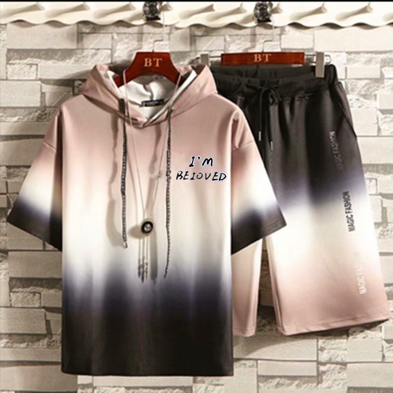 Men's fashion gradient hoodie + shorts