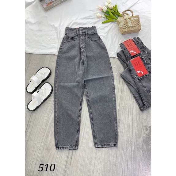Baggy jeans lưng cao trơn 2 nút
