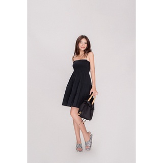 LIBÉ - Đầm hai dây xoè xếp tầng màu đen