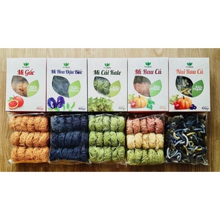Mì rau củ thập cẩm Surifarm/Cải Kale/Hoa đậu biếc/gấc/ mì tươi hữu cơ cho bé ăn dặm,Eat Clean,giảm cân,400g=15 vắt