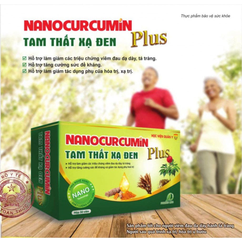 Nano Curcumin Plus Tam Thất Xạ Đen plus Học viện quân y - Hỗ trợ giảm đau dạ dày, chống oxy hóa (30 viên)