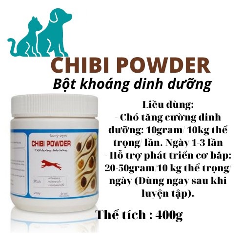 Bột khoáng dinh dưỡng cao cấp cho chó Chibi Powder 400g- Hỗ trợ tăng tiêu hóa, tăng hấp thu, tăng cơ vận động