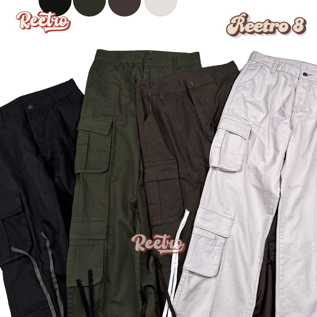 Quần Kaki Túi Hộp Nam Nữ Reetro 8 - Đặc Biệt Nhiều Túi - Quần Cargo Pants Ống Rộng