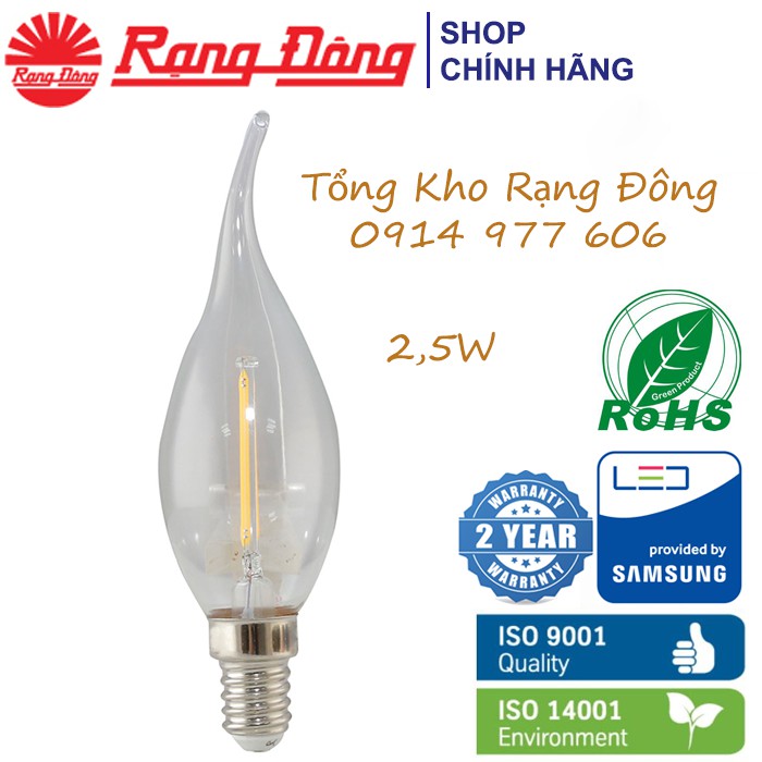 [CHÍNH HÃNG] Bóng Đèn LED Nến Dây Tóc 2,5W Rạng Đông - Bảo Hành 2 Năm